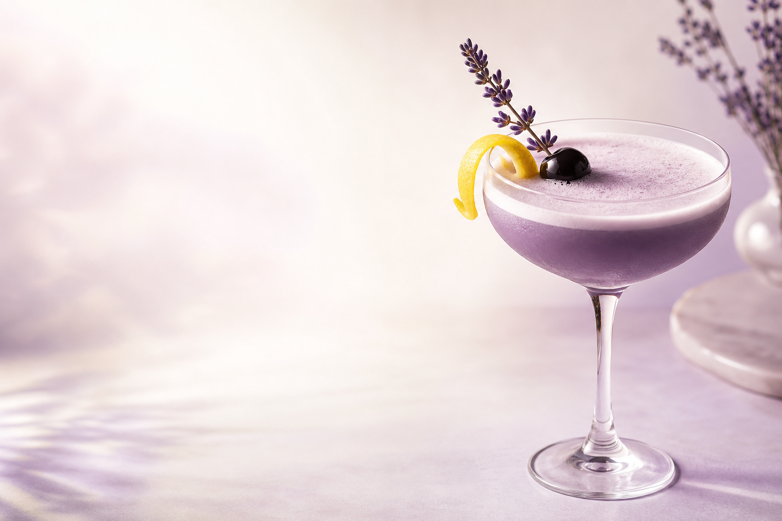 A finished Mixora cocktail concept in a coupe glass